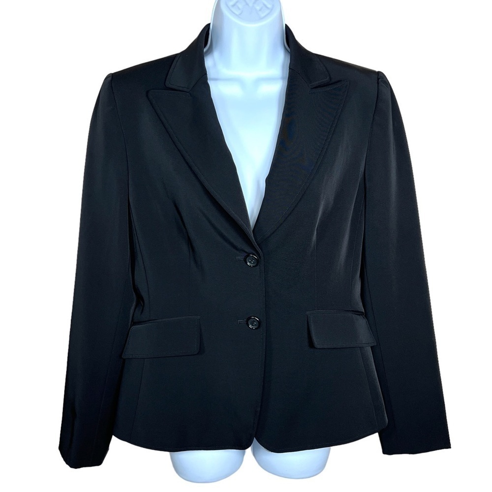 Tahari Arthur Levine Black Lined Blazer Shoulder Pads Size 8 Classic Long Sleeve